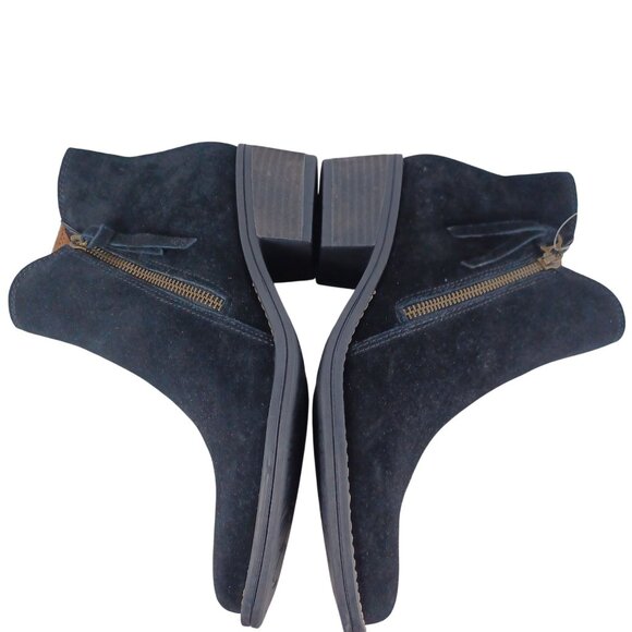 Booties Block Heel Side Zip Black Womens Size 7 White Mountain Suede Oval Toe - Picture 9 of 11
